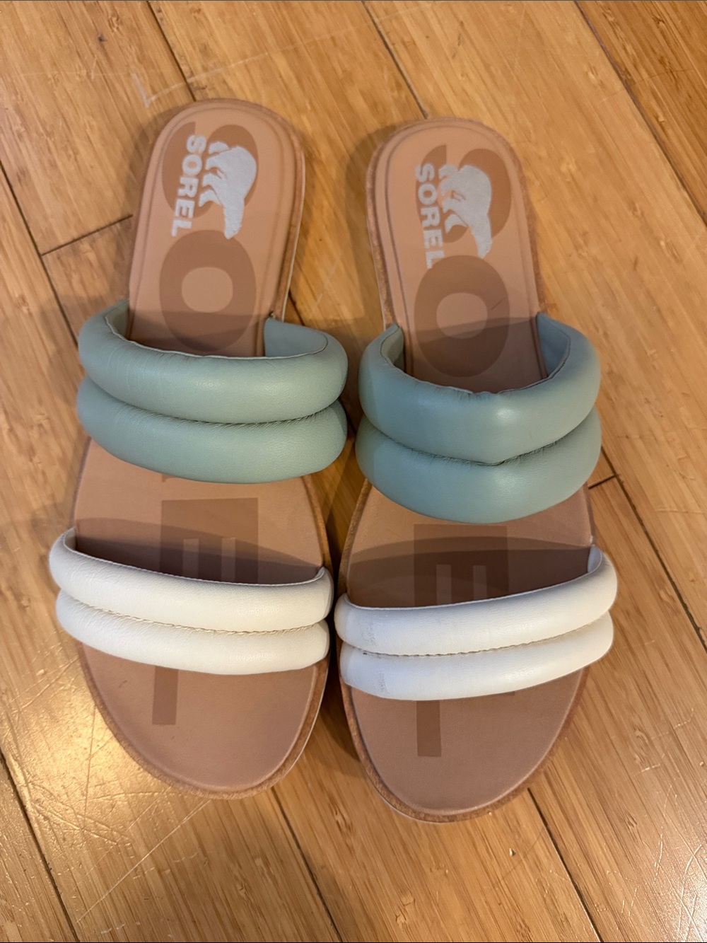 Sorel Women's Mint and White Padded Slide Sandals